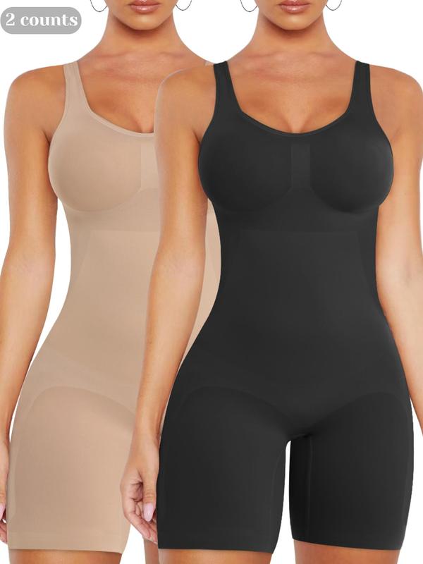 Women's Solid Color Scoop Neck Shapewear Bodysuit, High Stretch Shaper Clothes, Seamless Tummy Control Butt Lifting Shaper Romper, Ladies Shapewear for All Seasons